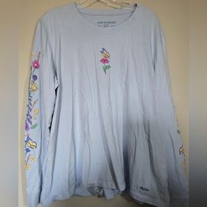 Life Is Good Womans Light Blue Floral Long-Sleeve Tee